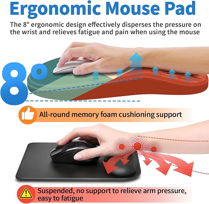 Ergonomic Mouse Pad with Wrist Rest Support, Mousepad with Comfortable Memory Foam Wrist Rest and Non-Slip PU Base for Pain Relief, Computer, Laptop, Office, Home (Blocks)