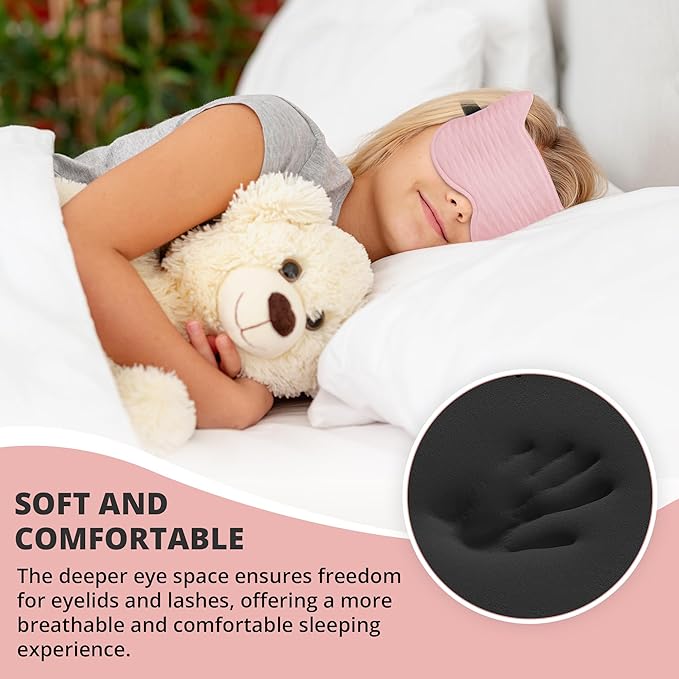 3D Kids Sleep Eye Mask: 3D Contoured Cup Sleeping Masks, Blindfold Sleep Eye Cover with Adjustable Strap, Memory Foam Lightweight Night Eyeshade for Boys Girls Teens (Pink)
