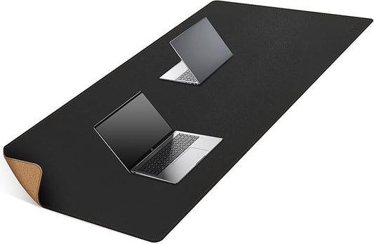 MAIDERN 66.9”x 27.5” Leather Desk Mat XL, Large Desk Pad, Reversible Cork & Leather Large Mouse pad for Desk, Waterproof Computer Desk Mat for Gaming Home Office (Black)