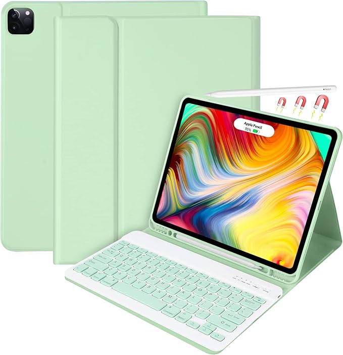 iPad Pro 12.9 inch Case with Keyboard for iPad 12.9-inch 4th/5th/3rd Generation 2020/2021/2018 with Smart Magic Wireless Keyboard - Bulit-in Pencil Holder - Auto Sleep/Wake Function, Green