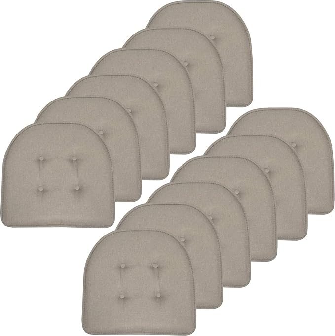 Sweet Home Collection Chair Cushion Memory Foam Pads Tufted Slip Non Skid Rubber Back U-Shaped 17" x 16" Seat Cover, 12 Count (Pack of 1), Khaki 18
