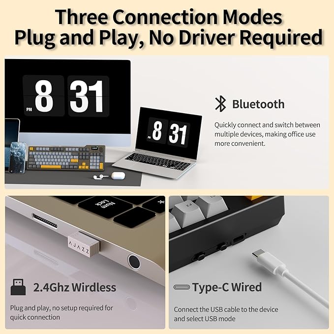 DAIDAI×AJAZZ AK35I V3 Full Size Hot Swap Mechanical Gaming Keyboard with Screen & Knob 2.4G/BT/USB-C Gasket Keyboard FR4 Plate 8000mAh Battery South Facing LED RGB(Avocado Axis)