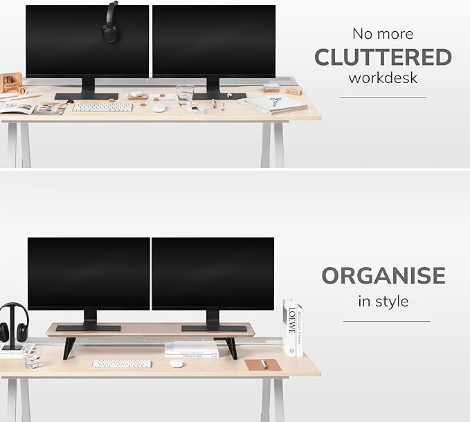 Anji Mountain Monitor Stand - Desktop Organizer & Laptop Riser, Ergonomic Monitor Riser, Space-Saving Monitor Stand for Desk, Durable Construction, Easy Assembly, Ideal for Home & Office,Biscotti