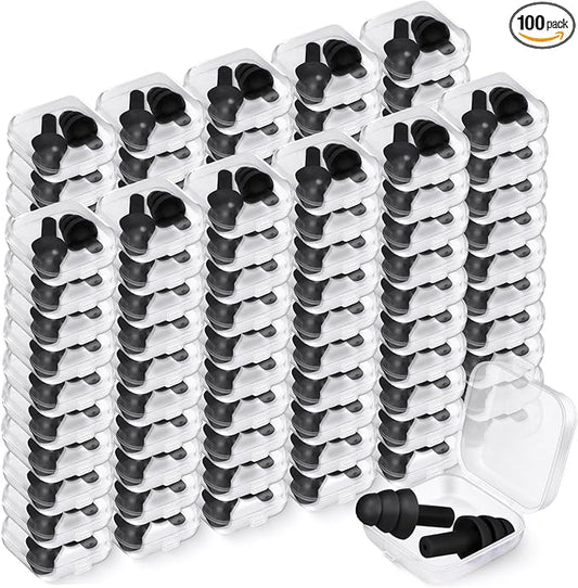 TrelaCo 100 Pairs Ear Plugs Bulk, NRR 29dB Reusable Silicone Ear Plugs with Plastic Cases Soft Foam for Sleeping Noise Cancelling for Concerts Shooting Swimming Noise Reduction(Black)