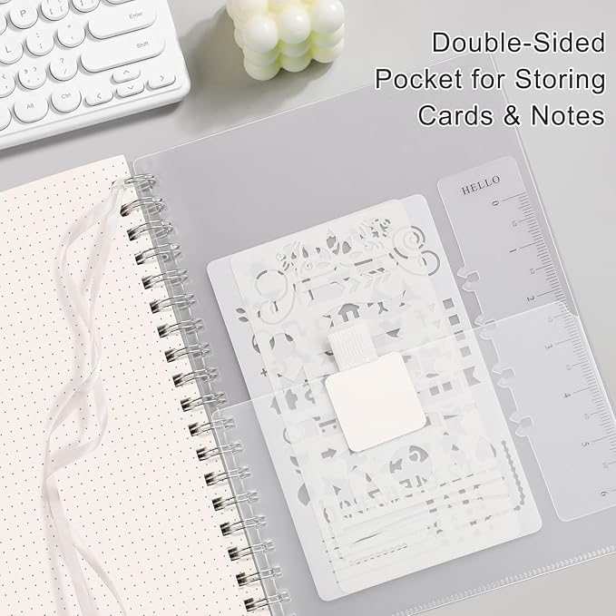 EMSHOI B5 Spiral Dotted Notebook - Bullet Dot Grid Journal with 300 Pages of 100gsm Thick Paper, Waterproof Softcover Notebook for School, Work & Writing - 7.48”x10.15”, Transparent
