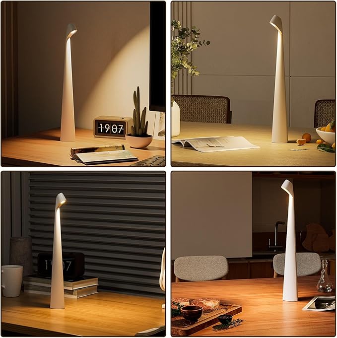 Cordless Portable LED Table Lamp,Built-in Rechargeable Battery-5000mAH,Dimmable Touch Small Desk Lamp with 3-Level Brightness for Bedroom/Living Room/Office (White)