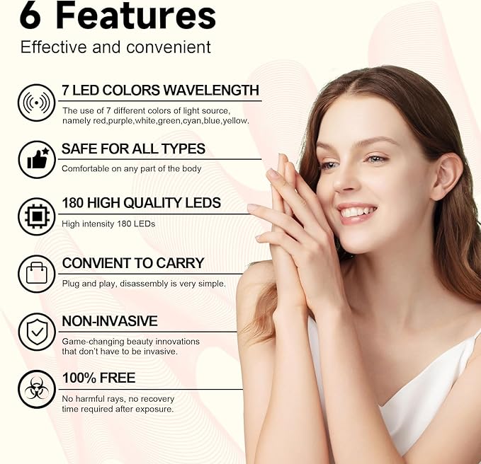 Shyineyou Red Light Therapy for Body, 7 Colors LED Red Light Therapy Lamp with Base Timer, Deep 7 Color Therapy Device for Face, Leg, Knee, Back（7 Color）