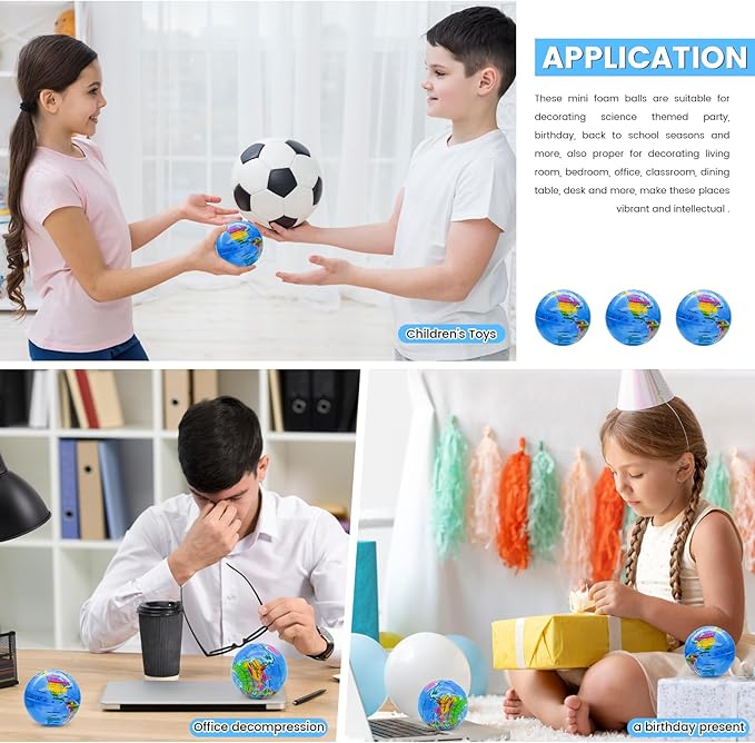 30PCS Globe Stress Ball,2.5Inch Earth Bouncy Ball, Foam Squeeze Balls,Earth Stress Balls Toy for Finger Toy School Supplies Adult Kids Children Party Favors Exchange Gifts