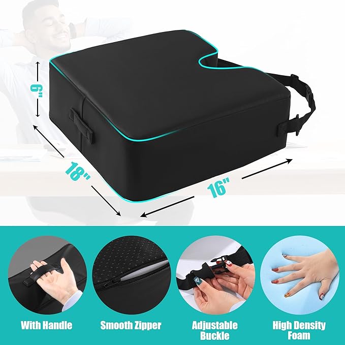 MABOZOO Extra Thick Seat Cushion, PU Leather Office Chair Cushion for Office Chair Car Seat, Memory Foam Booster Seat Sciatica & Back Pain Relief for Long Sitting (18"*16"*6")