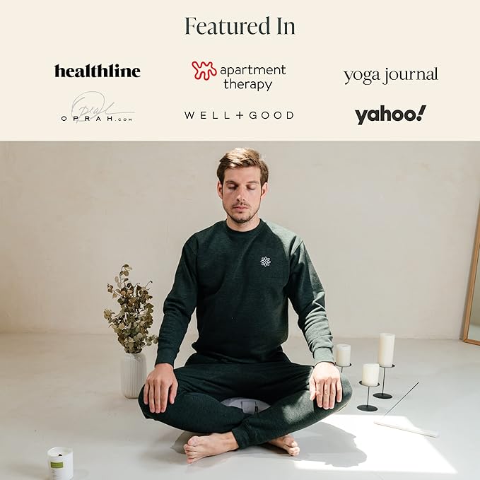 Mindful & Modern Large Meditation Cushion | Zafu Yoga Bolster Meditation Floor Pillow Seat | Buckwheat Hull Filled Crescent Shaped Cushion with Removable Washable Cover + Carry Handle