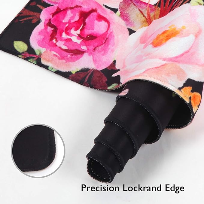 iCasso Extended Gaming Mouse Pad (35.4x15.7 in), Large Non-Slip Rubber Base Mousepad with Stitched Edges, Waterproof Keyboard Mouse Mat Desk Pad for Work, Game, Office, Home -Flower