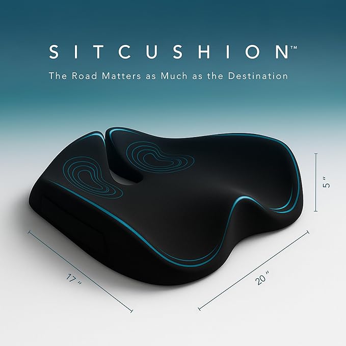 Pressure Relief Seat Cushion for Tailbone Pain - X Large Office Chair Cushion for Back Pain, Coccyx & Sciatica Pain Relief Pillow. Memory Foam Seat Cushions for Office Chairs. Extra Cover (Black)