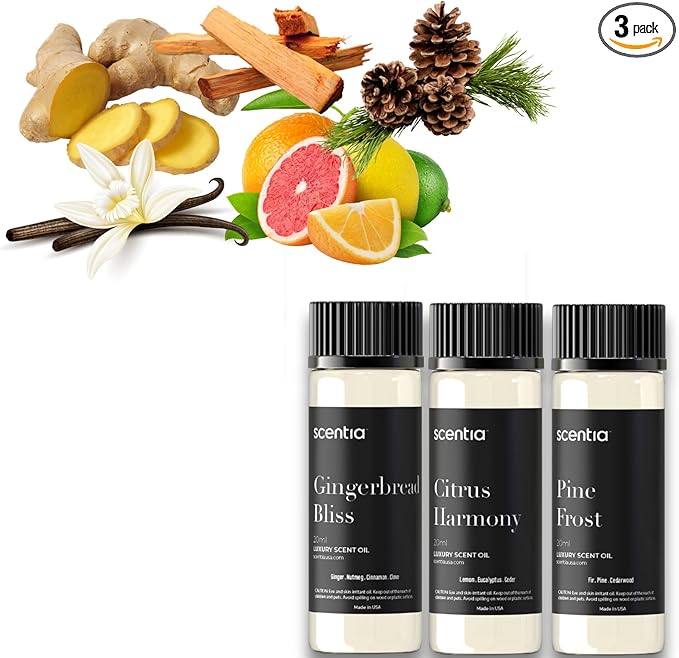 Christmas Fragrance Oil Set, Scentia Winter Fragrance Oils for Diffuser & Candle Making | Pine Frost, Gingerbread Bliss, Citrus Harmony Winter Scented Oils : 3x20ml Pack for Mothers Day Gift