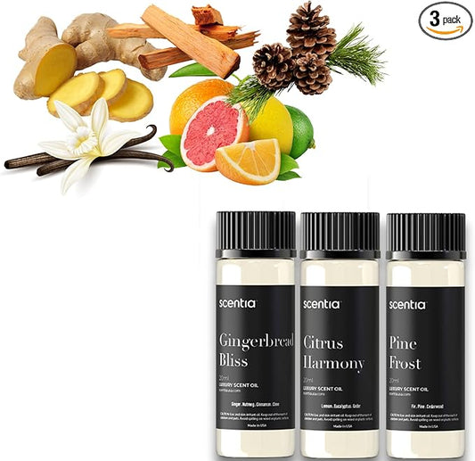 Christmas Fragrance Oil Set, Scentia Winter Fragrance Oils for Diffuser & Candle Making | Pine Frost, Gingerbread Bliss, Citrus Harmony Winter Scented Oils : 3x20ml Pack for Mothers Day Gift