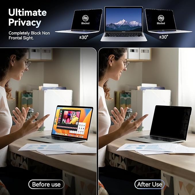 Privacy Screen MacBook Pro 13 Inch(2016-2022, M1, M2)/MacBook Air 13 in(2018-2021,M1),Easy On/Off Removable Anti Glare Blue Light Filter with Camera Cover,Anti Spy Laptop Screen Protector for Mac 13In
