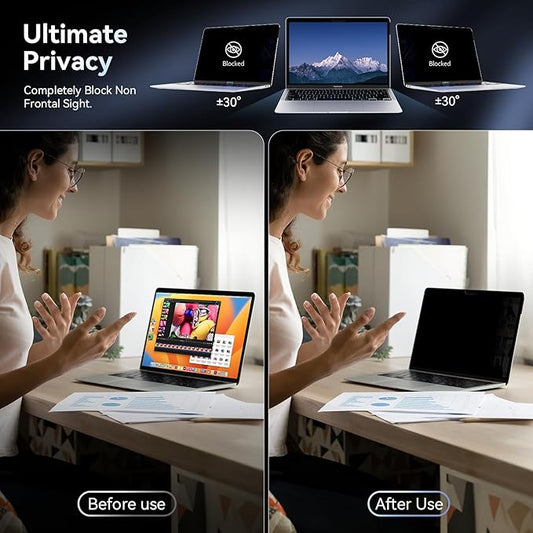 Privacy Screen MacBook Pro 13 Inch(2016-2022, M1, M2)/MacBook Air 13 in(2018-2021,M1),Easy On/Off Removable Anti Glare Blue Light Filter with Camera Cover,Anti Spy Laptop Screen Protector for Mac 13In