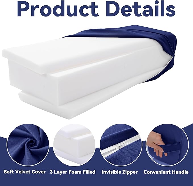 MABOZOO Yoga Bolster Set, Velvet Cover High Density Foam Pillows for Restorative Yoga and Meditation, Rectangular and Cylinder Bolster Pillow Meditation Cushion Pillow For Women Leg