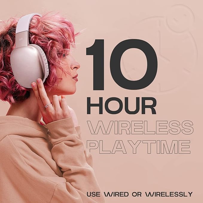 iJoy Ultra Wireless Headphones with Microphone- Rechargeable Over Ear Wireless Bluetooth Headphones with 10Hr Playtime, SD Slot, Backup Wire- Soft Cushion Wireless Headset with Mic (Pink)