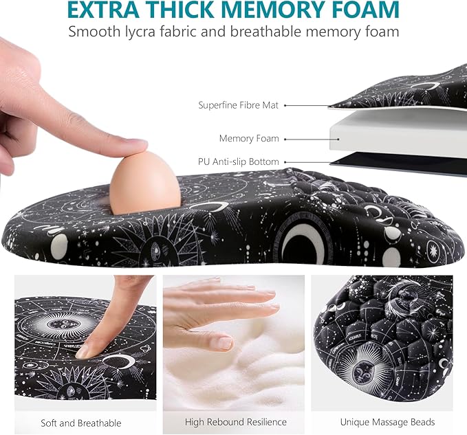 Mouse Pad Wrist Support, Ergonomic Mouse Pad with Wrist Rest, Comfortable Computer Mouse Pad for Laptop, Pain Relief Mousepad with Non-Slip PU Base Sun Moon