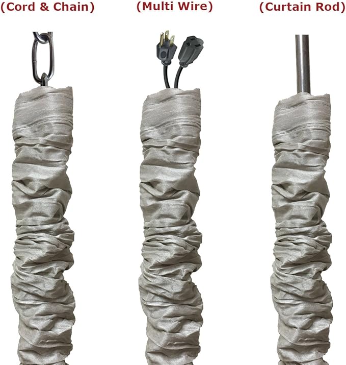 Royal Designs, Inc. Cord & Chain Cover 4 ft Silk Type Fabric, Chandelier Pendant Lighting Chain & Cable Management, Touch Fastener, Gray - 2 Pack