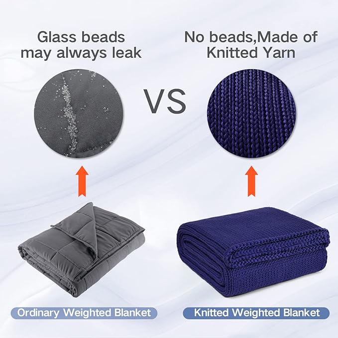 Guohaoi Knitted Weighted Blanket for Adults (Blue 60"x80" 25lbs) No Beads Cooling Throw Blanket for Hot Sleepers, Home Decor Breathable Chunky Knit Heavy Blanket Use on Queen/King Size Bed