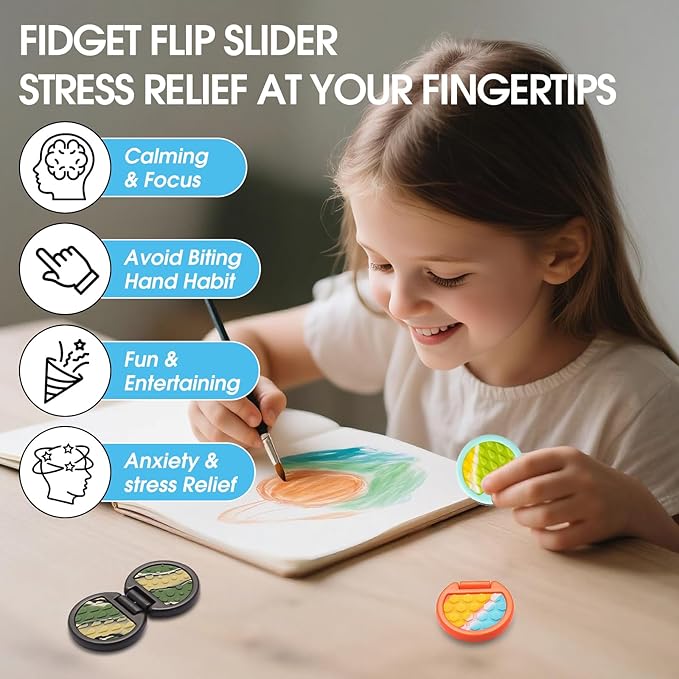 Fidget Toys Adults, Sensory Toys for Kids with Autism, Anxiety Relief Items for ADHD Stress Relief, Fun Fidgets for Teens Textured & Flip Slider (3pcs-Camo(Black+Orange+Blue))