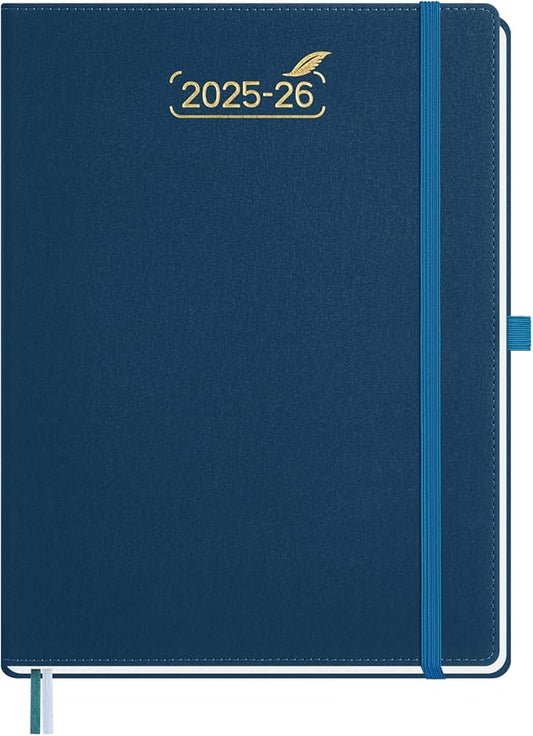 BEZEND Weekly Planner 2025-2026 with 2 Columns, 8.5" x 11" Academic Calendar 18 Months (Jul 25-Dec 26) Life Work Appointment Book with Monthly Tab, PU Leather Hardcover - Prussian Blue
