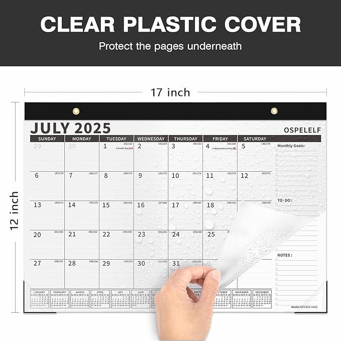 Ospelelf Magnetic Calendar 2025-2026 for Refrigerator, Desk Wall Calendar, July 2025 to December 2026, Monthly Large Planner Pad with Plastic Cover 17" X 12" Black