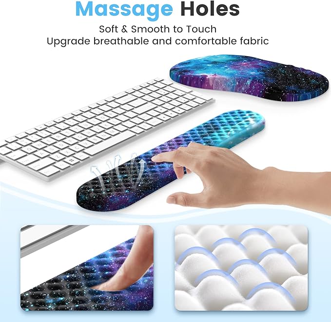 HAOCOO Ergonomic Mouse Pad with Wrist Rest, Keyboard Wrist Rest Pad, 3 PCS Computer Mouse Pad Sets for Desk, Memory Foam Mousepad with Wrist Support for Office Gaming Laptop, Galaxy Purple