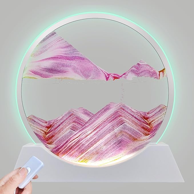 Aoderun 12" Moving Sand Art Liquid Motion with Light 3 Color Changing Moving Sand Art Picture Round Glass 3D Deep Sea Sand Art Sandscapes for Adult Relaxing Toys Desktop Home Office(Pink)