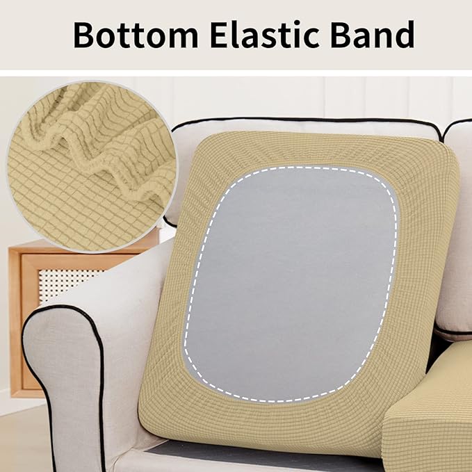 Easy-Going Stretch Individual Loveseat Couch Cushion Cover Sofa Cushion Furniture Protector Sofa slipcover Soft Flexibility with Elastic Bottom (2-Piece Loveseat Cushion Cover, Beige)