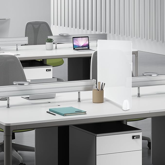 4 Pcs Desk Divider Privacy Panel 23.6 x 15.8 Inch Counter Desk Acrylic Panel Holder Free Standing Privacy Shield Work Station Desk Divider Partition for Offices Schools Call Centers (Frosting)