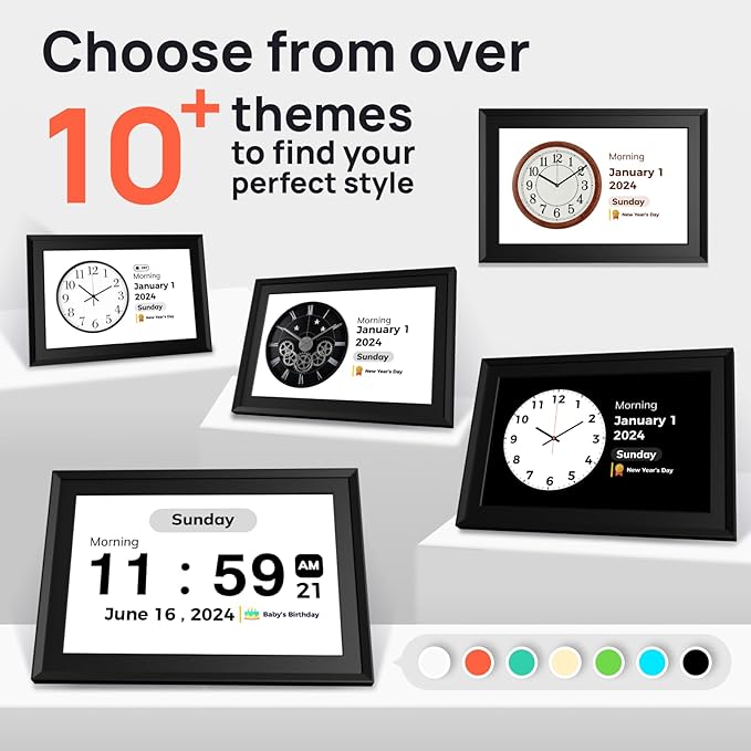 Touchscreen Digital Calendar Day Clock for Seniors 10.1 Inch, Voice Alarm | Medication Reminder | WiFi Accurate Time, Customizable Gift for Elderly or Dementia Alzheimers - Black