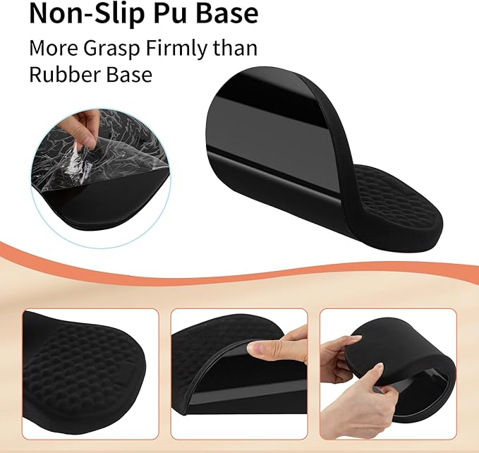 Ergonomic Mouse Pad Wrist Support and Keyboard Wrist Rest, Computer Carpal Tunnel Mouse Pads for Desk with Coaster Set, Memory Foam Mousepad with Non-Slip PU Base for Home Office (Black)