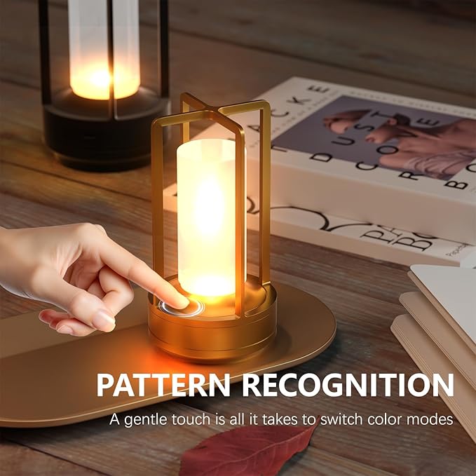 Table Lamp, Portable Cordless Rechargeable LED, 3-Colour Dimming, Gold, Ideal for Bedroom, Outdoor, Restaurants, Bars, Coffee Shops, Camping