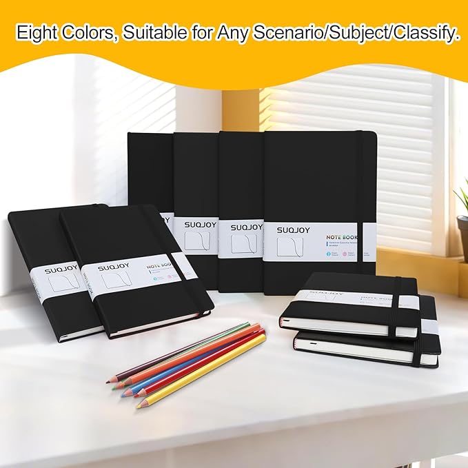 Lined Journal Notebook for Women Men, 5.5"x8.3", 100 GSM Thick Paper, A5 Hardcover Leather Journaling Notebooks for Writing, Travel, Work & School, College Ruled Notebooks for Note Taking Diary (Black)