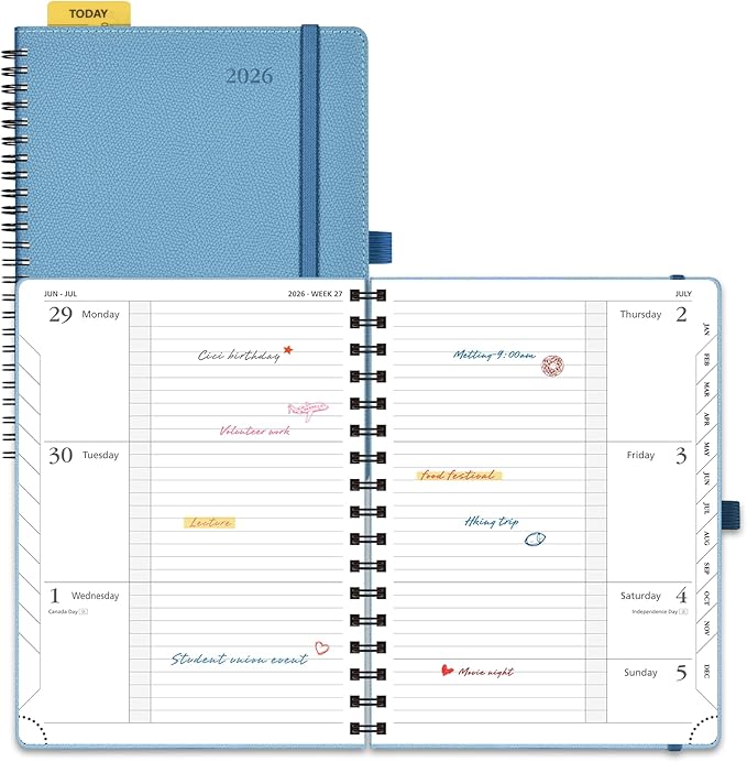 POPRUN 2026 Weekly and Monthly Planner Calendar, January 2026 - December 2026,Medium-6.75" x 8.75" Spiral Bound Appointment Book, Includes Monthly Tabs, Inner Pocket,Soft Cover - Aquamarine