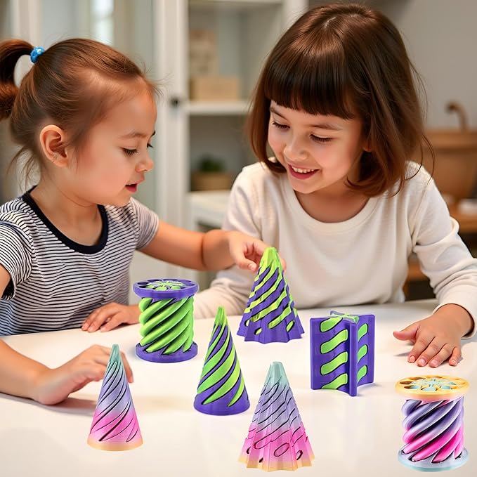 4 Packs Impossible Cone, Spiral Cone Fidget Toy 3D Printed Spiral Cone Toy, Pyramid Passthrough Sculpture, Mini Cones Pass Through Pyramid Fidget Toy for Stress and Anxiety Relaxing