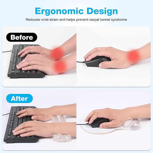 Gel Mouse pad & Keyboard Wrist Rest Set, Ergonomic Keyboard and Mousepad with Wrist Support, Keyboards Wrist Rest, Computer Keyboards Pad, Cooling Gel Clear