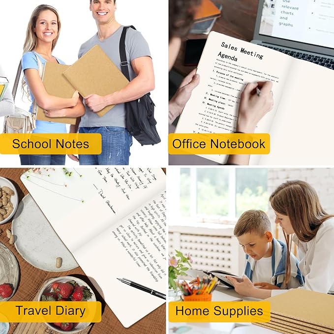 EUSOAR Blank Journal Notebook, 3 Packs Large A4 8.5" x 11" 40 Sheets/ 80 Pages, 100gsm Thick Paper Kraft Sketchbook Composition Diary Subject Notebooks Planner Journal for Students Office