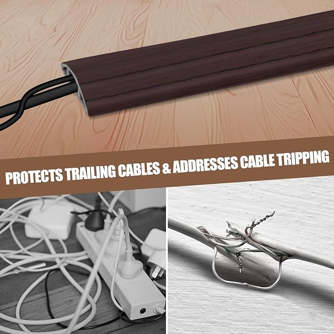 Floor Cord Cover Self Adhesive Cord Hider,10FT Cable Management, Extension Strip Protector for Wires, Prevent Cable Trips for Offices, Gyms, Exhibitions Cavity:0.39"(W) x 0.27"(H) Black Wood