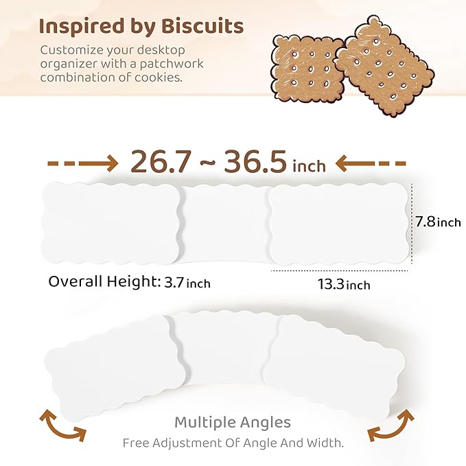 Dual Monitor Riser, Cookie-Shaped Adjustable Length & Swivel Angle, Wooden Desktop Organizer for 2 Monitors, Stand With Drawer for Laptop, PC, Computer, Printer, White