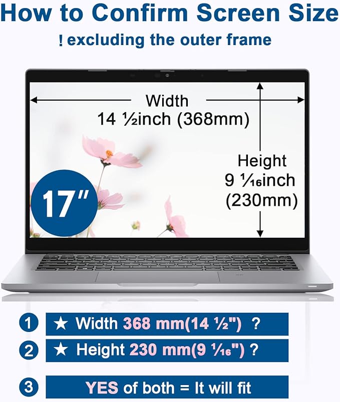 IPROKKO Laptop Privacy Screen 17 Inch for HP Dell Acer Asus Lenovo Thinkpad Envy XPS, 16:10 Aspect Removable 17in Anti Blue Light Glare Privacy Filter Shield, Anti Spy Computer Monitor Security Protector