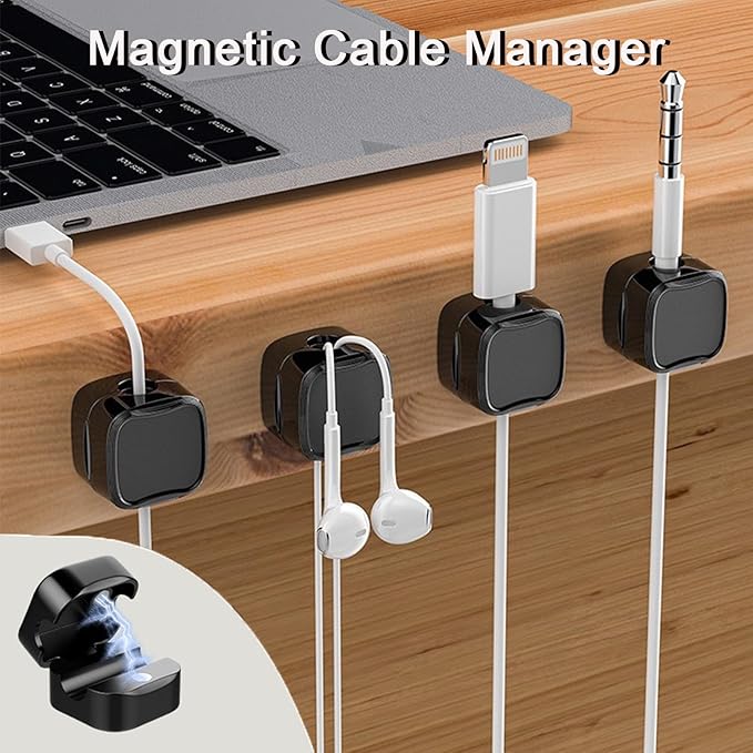 IFNOW 12 Pack Magnetic Cable Clips Cord Organizer Black and White Self Adhesive Cord Holder Under Desk Cable Management for Home,Office,Car,Desk,Nightstand
