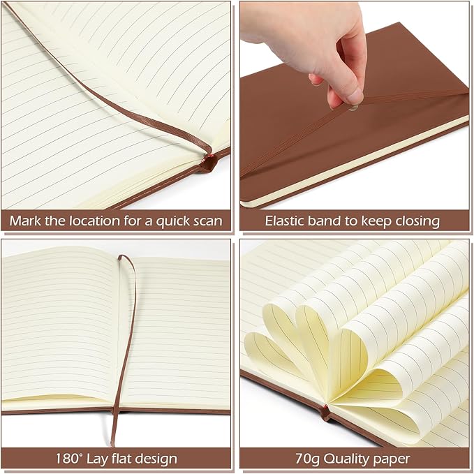 Honoson 20 Pack Lined Journal Notebooks A5 Hardcover Executive Notebook 5.5" x 8.3" PU Leather Wide Ruled Journals Bulk with Elastic Band for Home Business Office School Supplies(Brown)