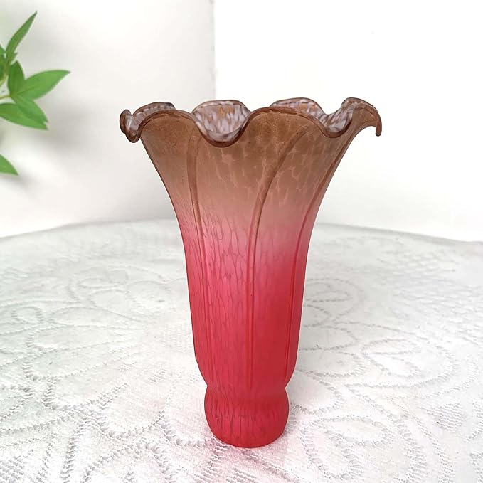 Bieye LS71 Lily Flower Blown Glass Lampshade (Red Brown, Opening I.D. 1.26" x O.D. 1.5")