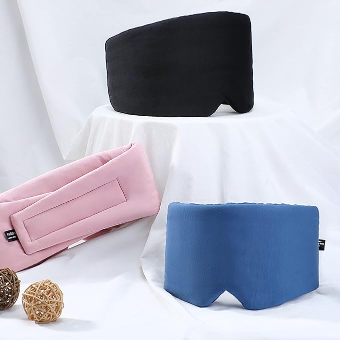 FRESHME Cotton Sleep Mask Blackout - Handmade Eye Mask for Sleeping Eye Shade Cover Sleep Mask for Women Men Girl Soft and Breathable Adjustable Blinder Light Blocking Pink Airplane with Travel Pouch