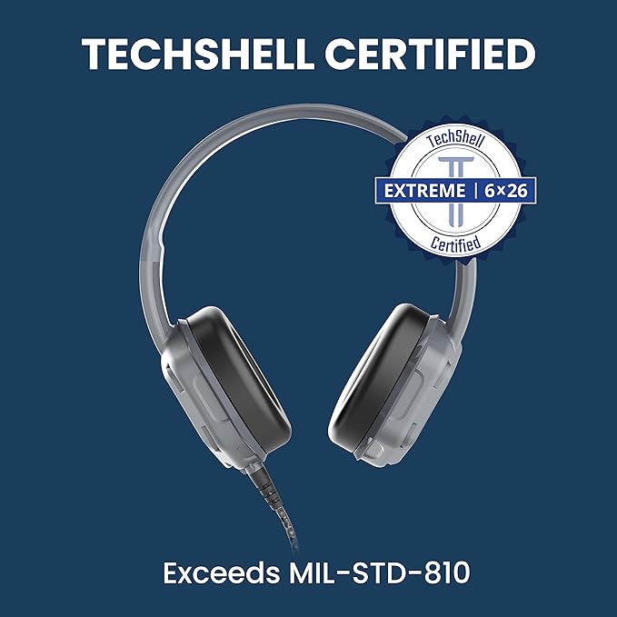 Brenthaven Headphones Wired | 3.5mm Jack On-Ear Edge Rugged Adjustable Headphones w/Long Tangle Free Cord - Lightweight Durable & Drop Tested School Supplies for Kids Travel and K-12 Students - Gray