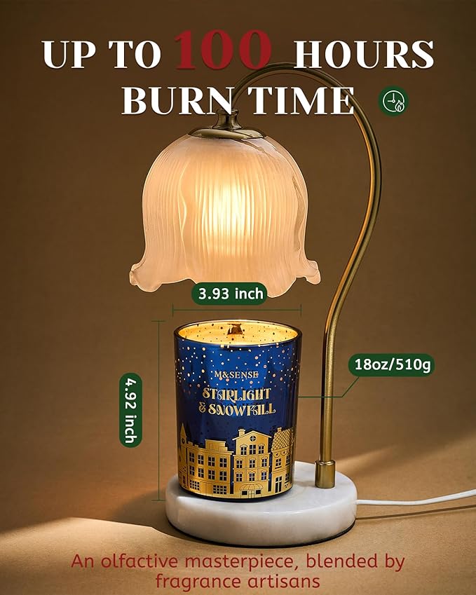 M&SENSE Startlight Snow Scent Wooden Wick Winter Candle 18oz Clean Non Toxic Natural Soy Wax 100 Hours Burn Time Aromatherapy Large Candle for Christmas Housewarming Gifts & Bathroom Bedroom