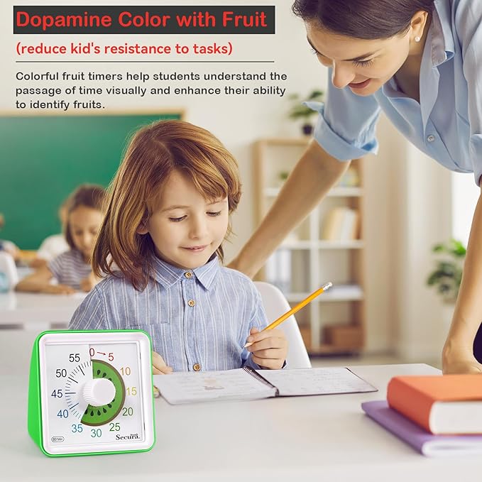 Secura 60-Minute Visual Countdown Timer for Kids & Adults, Classroom Time Management Tool (Green)